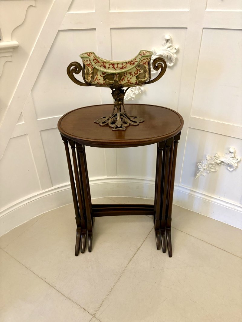 Antique Edwardian Quality Mahogany Nest of 3 Tables - Image 6